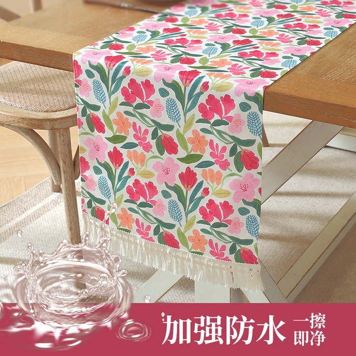 91家纺网 家纺一手货源 找家纺 南通大梧纺织 2026新款美式风情春系列桌旗 粉凌霄