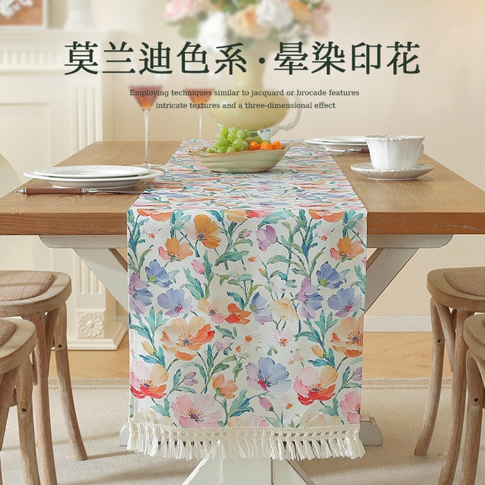 91家纺网 家纺一手货源 找家纺 南通大梧纺织 2026新款美式风情春系列桌旗 虞美人