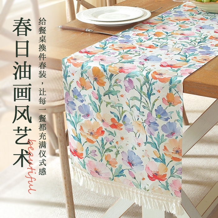 91家纺网 家纺一手货源 找家纺 南通大梧纺织 2026新款美式风情春系列桌旗 虞美人