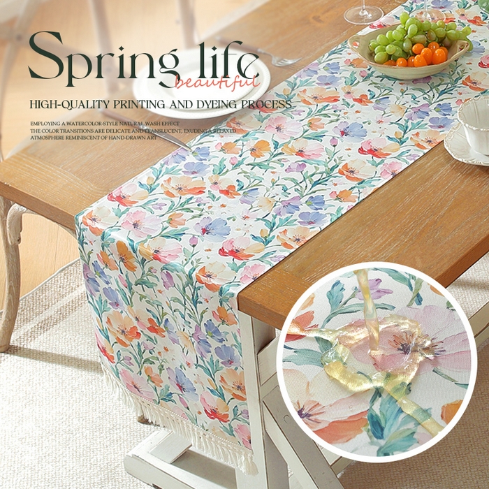 91家纺网 家纺一手货源 找家纺 南通大梧纺织 2026新款美式风情春系列桌旗 虞美人