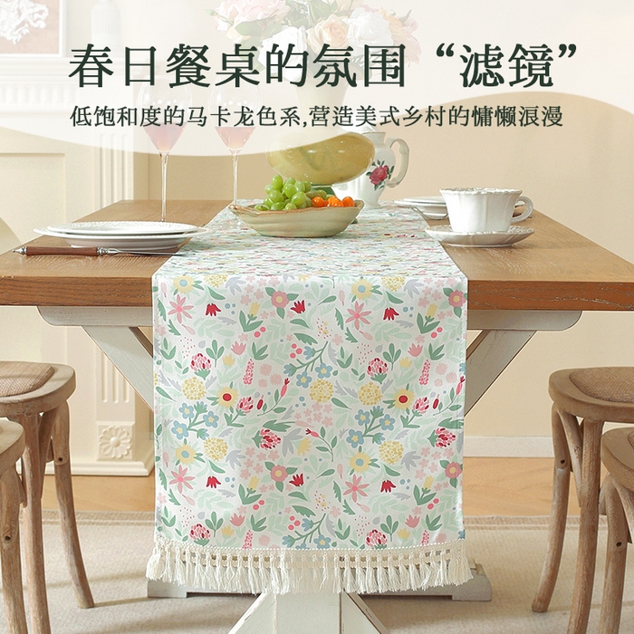 91家纺网 家纺一手货源 找家纺 南通大梧纺织 2026新款美式风情春系列桌旗 黄绣球