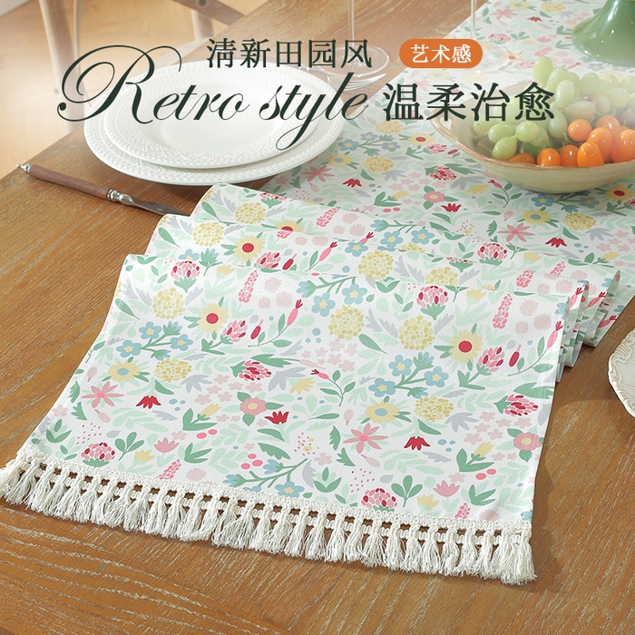 91家纺网 家纺一手货源 找家纺 南通大梧纺织 2026新款美式风情春系列桌旗 黄绣球