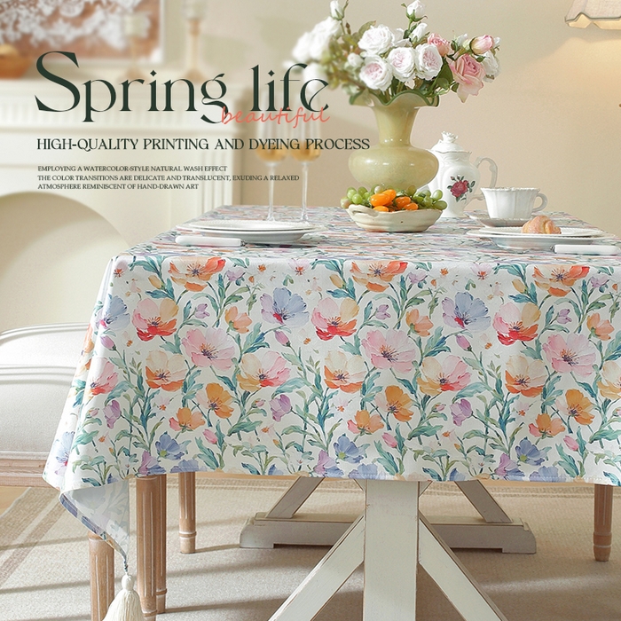 91家纺网 家纺一手货源 找家纺 南通大梧纺织 2026新款美式风情春系列桌布 虞美人