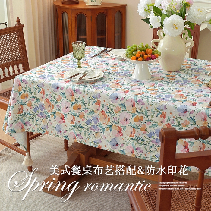 91家纺网 家纺一手货源 找家纺 南通大梧纺织 2026新款美式风情春系列桌布 虞美人