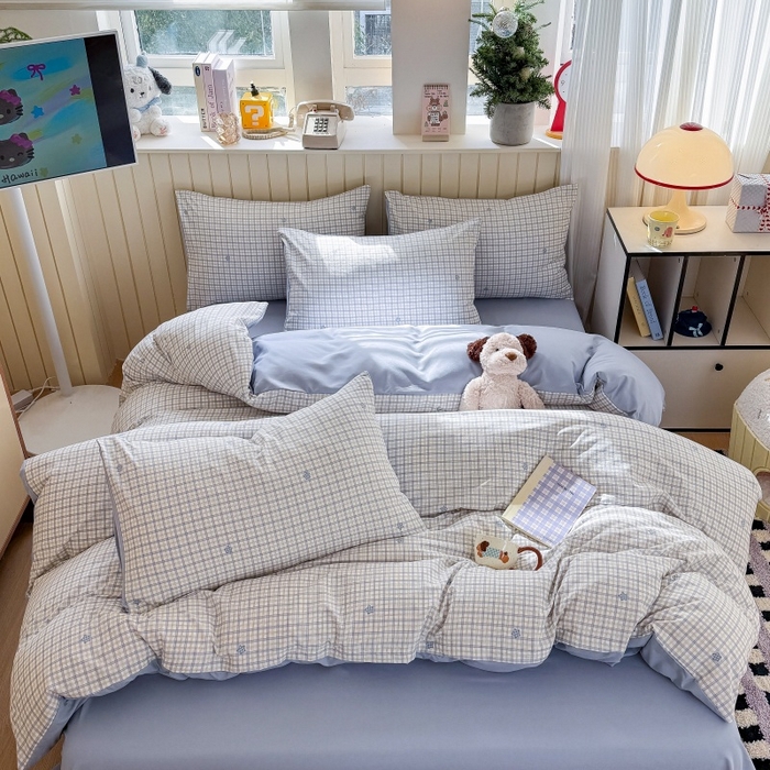 91家纺网 家纺一手货源 找家纺 鑫佳居 2026新款古法仿棉小清新印花四件套 愿落星河