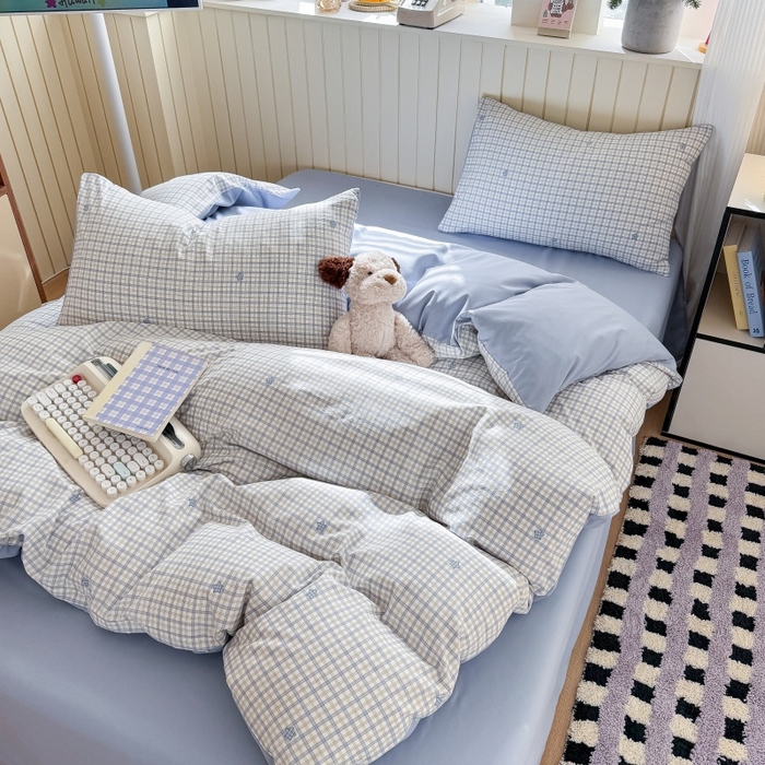 91家纺网 家纺一手货源 找家纺 鑫佳居 2026新款古法仿棉小清新印花四件套 愿落星河