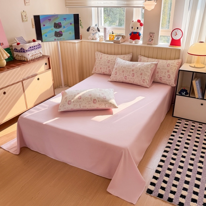 91家纺网 家纺一手货源 找家纺 鑫佳居 2026新款古法仿棉小清新印花四件套 k蒂猫