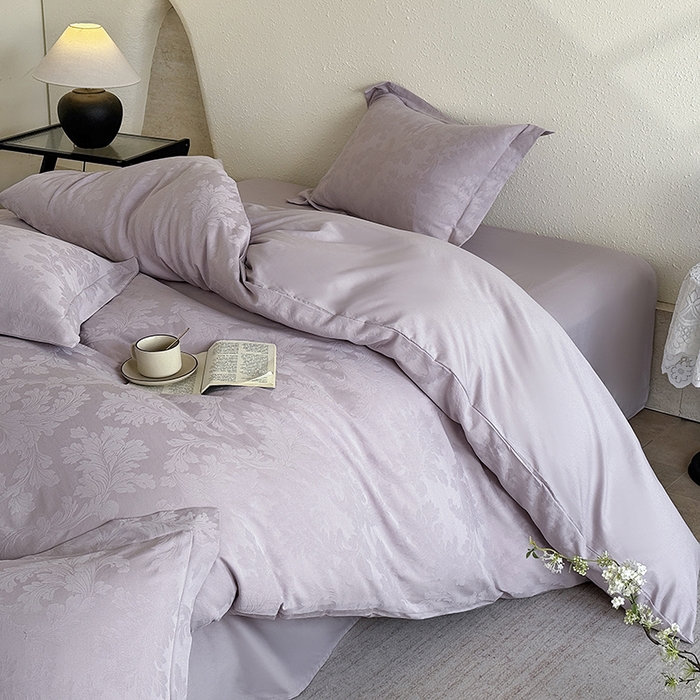 91家纺网 家纺一手货源 找家纺 玉相逢 2026新款全棉60S长绒棉立体厚织提花四件套 香草-幻影紫