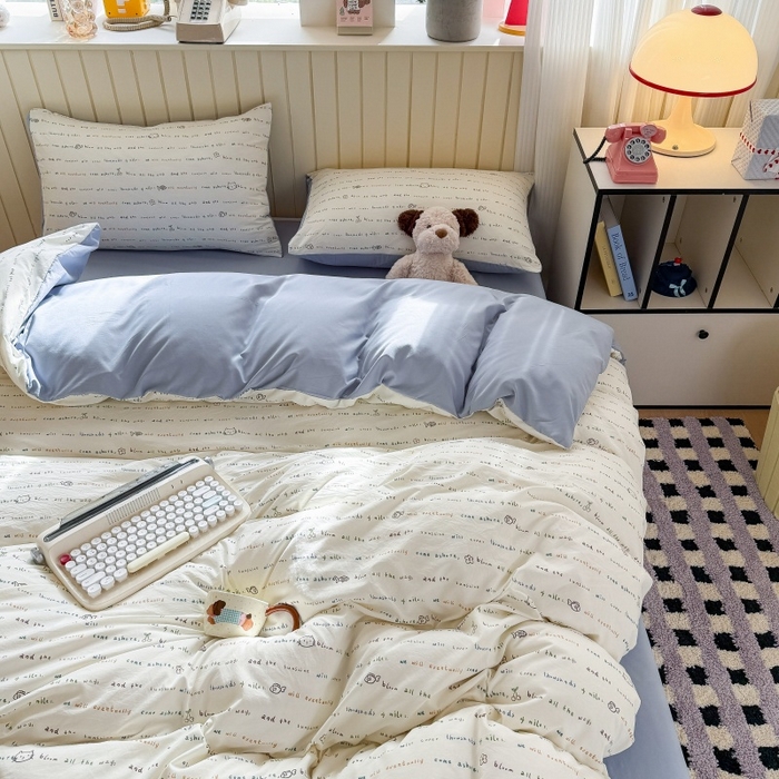 91家纺网 家纺一手货源 找家纺 鑫佳居 2026新款古法仿棉小清新印花四件套 鱼梦