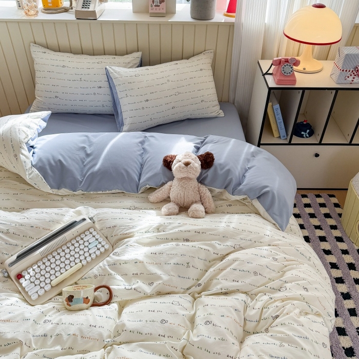 91家纺网 家纺一手货源 找家纺 鑫佳居 2026新款古法仿棉小清新印花四件套 鱼梦