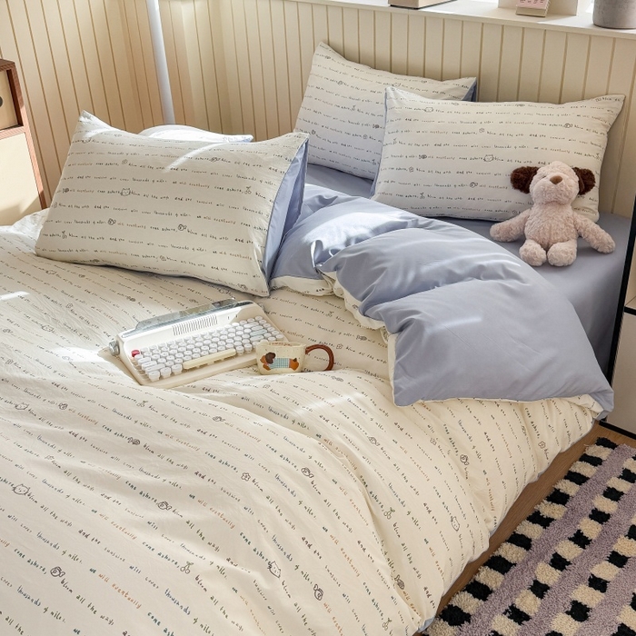 91家纺网 家纺一手货源 找家纺 鑫佳居 2026新款古法仿棉小清新印花四件套 鱼梦