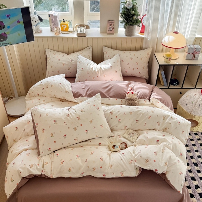 91家纺网 家纺一手货源 找家纺 鑫佳居 2026新款古法仿棉小清新印花四件套 星星崽