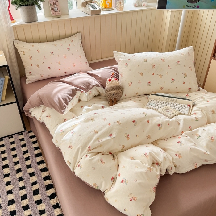 91家纺网 家纺一手货源 找家纺 鑫佳居 2026新款古法仿棉小清新印花四件套 星星崽