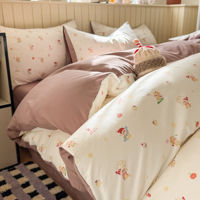 91家纺网 家纺一手货源 找家纺 鑫佳居 2026新款古法仿棉小清新印花四件套 星星崽