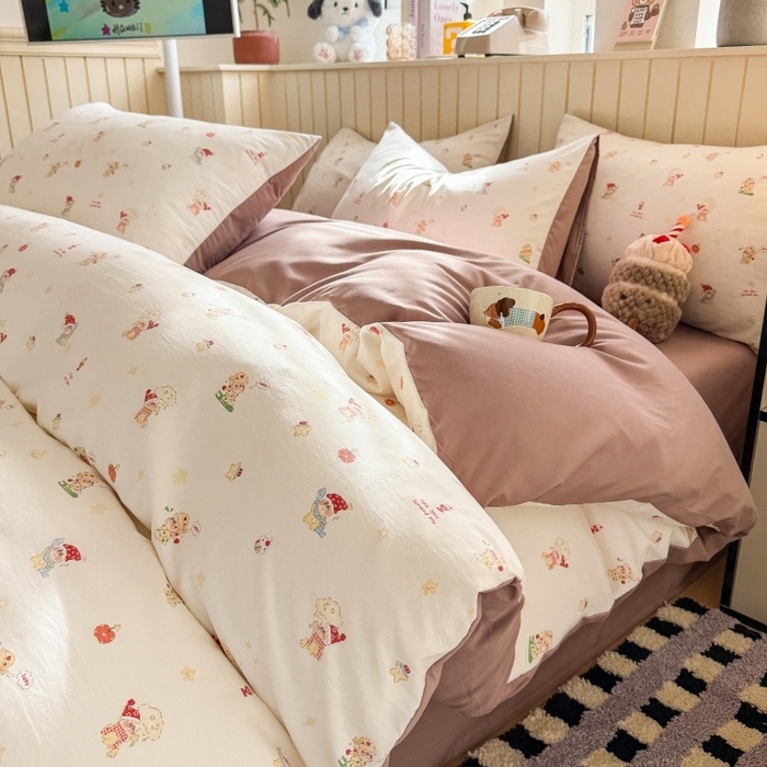 91家纺网 家纺一手货源 找家纺 鑫佳居 2026新款古法仿棉小清新印花四件套 星星崽