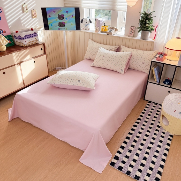 91家纺网 家纺一手货源 找家纺 鑫佳居 2026新款古法仿棉小清新印花四件套 软芙小狗