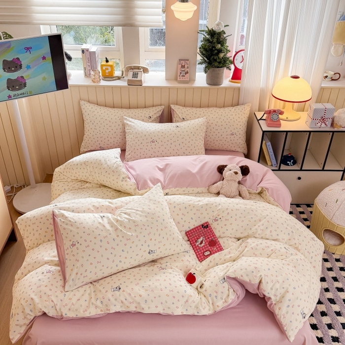 91家纺网 家纺一手货源 找家纺 鑫佳居 2026新款古法仿棉小清新印花四件套 软芙小狗