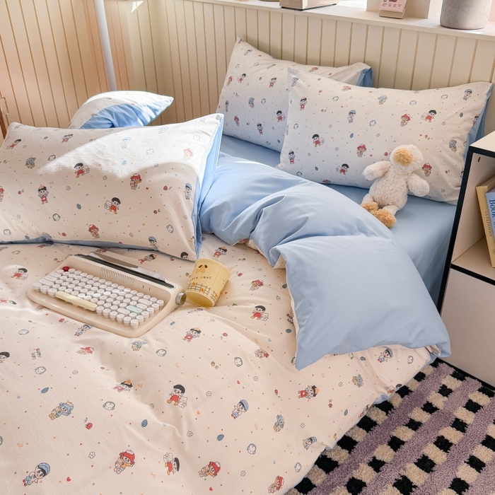 91家纺网 家纺一手货源 找家纺 鑫佳居 2026新款古法仿棉小清新印花四件套 童趣甜日