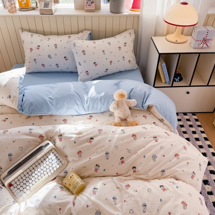 91家纺网 家纺一手货源 找家纺 鑫佳居 2026新款古法仿棉小清新印花四件套 童趣甜日