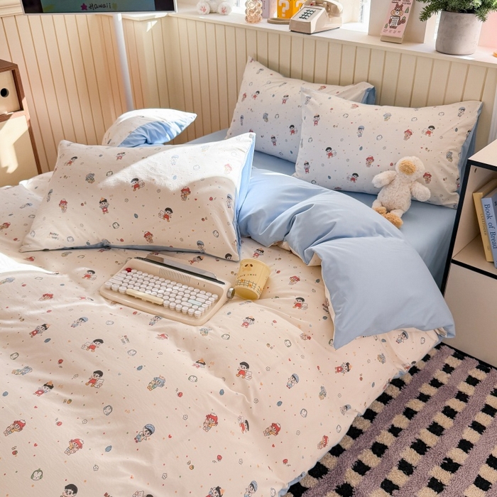 91家纺网 家纺一手货源 找家纺 鑫佳居 2026新款古法仿棉小清新印花四件套 童趣甜日