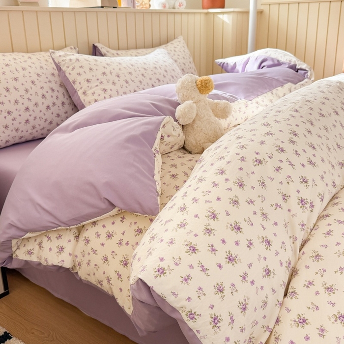 91家纺网 家纺一手货源 找家纺 鑫佳居 2026新款古法仿棉小清新印花四件套 念花溪