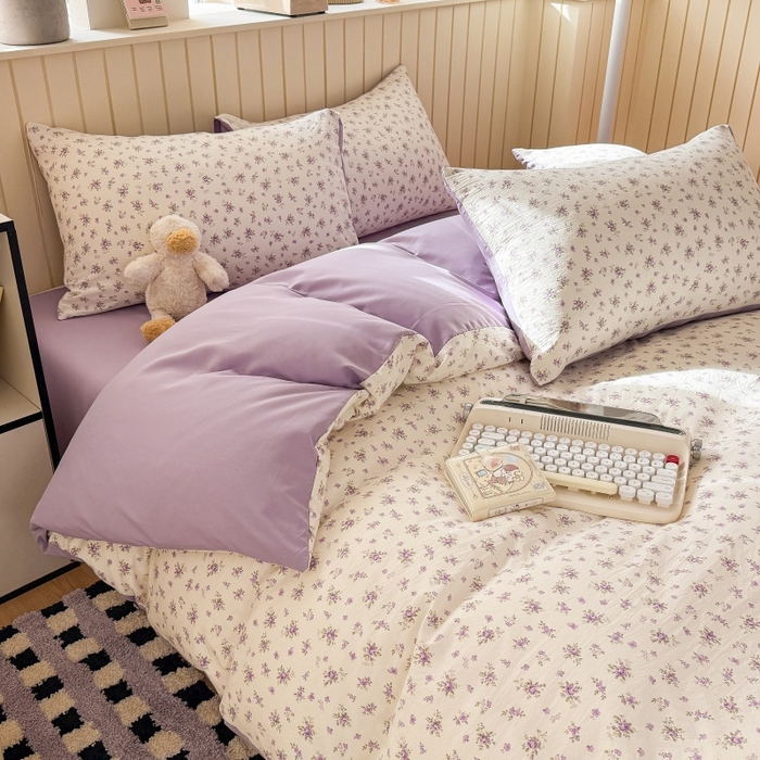 91家纺网 家纺一手货源 找家纺 鑫佳居 2026新款古法仿棉小清新印花四件套 念花溪