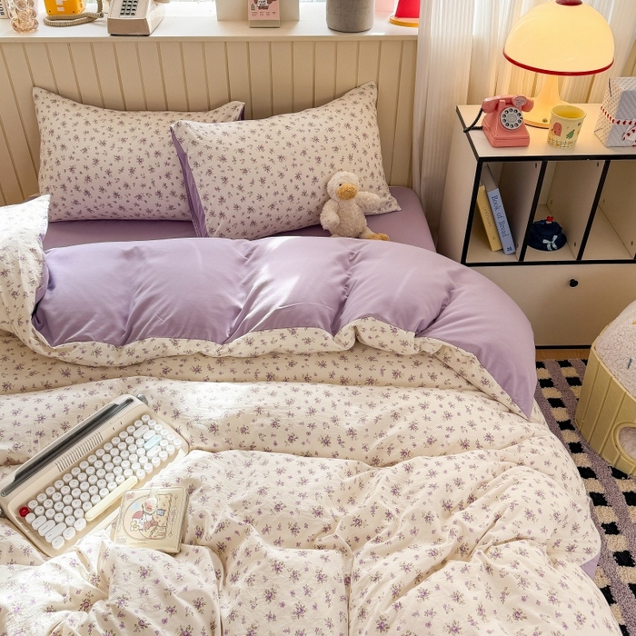 91家纺网 家纺一手货源 找家纺 鑫佳居 2026新款古法仿棉小清新印花四件套 念花溪