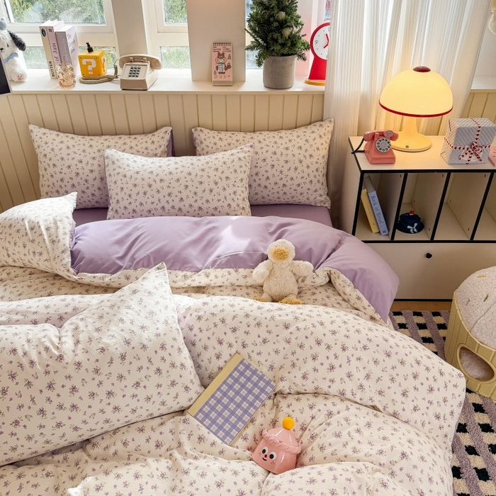 91家纺网 家纺一手货源 找家纺 鑫佳居 2026新款古法仿棉小清新印花四件套 念花溪