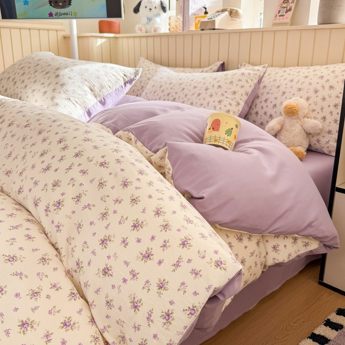 91家纺网 家纺一手货源 找家纺 鑫佳居 2026新款古法仿棉小清新印花四件套 念花溪