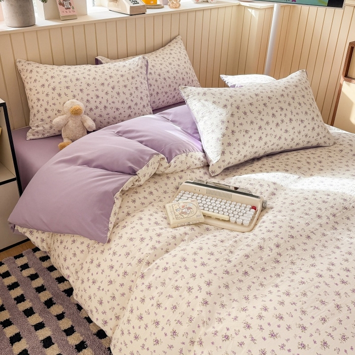 91家纺网 家纺一手货源 找家纺 鑫佳居 2026新款古法仿棉小清新印花四件套 念花溪