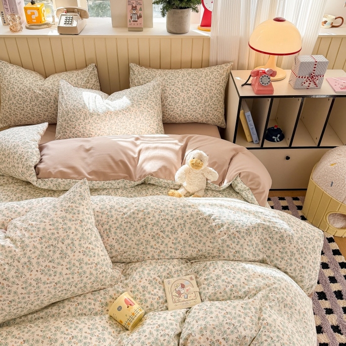 91家纺网 家纺一手货源 找家纺 鑫佳居 2026新款古法仿棉小清新印花四件套 花田错