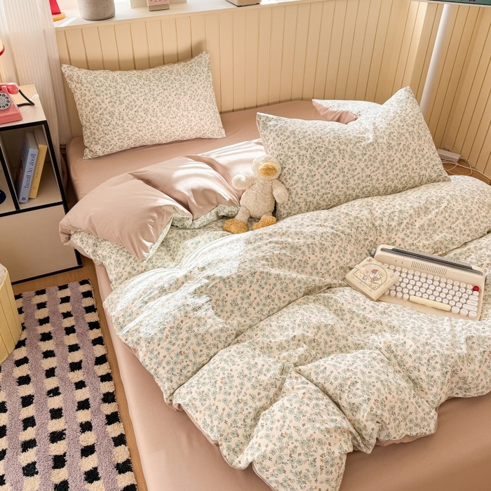 91家纺网 家纺一手货源 找家纺 鑫佳居 2026新款古法仿棉小清新印花四件套 花田错