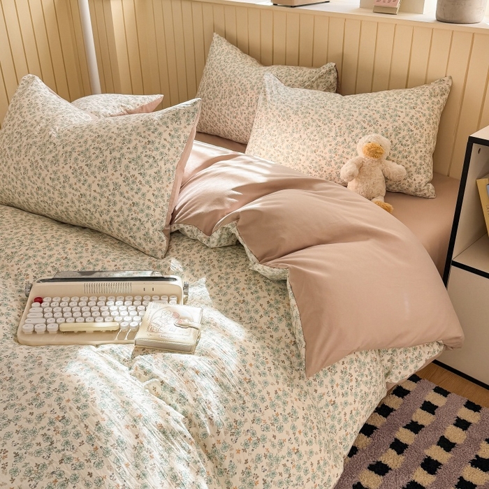 91家纺网 家纺一手货源 找家纺 鑫佳居 2026新款古法仿棉小清新印花四件套 花田错