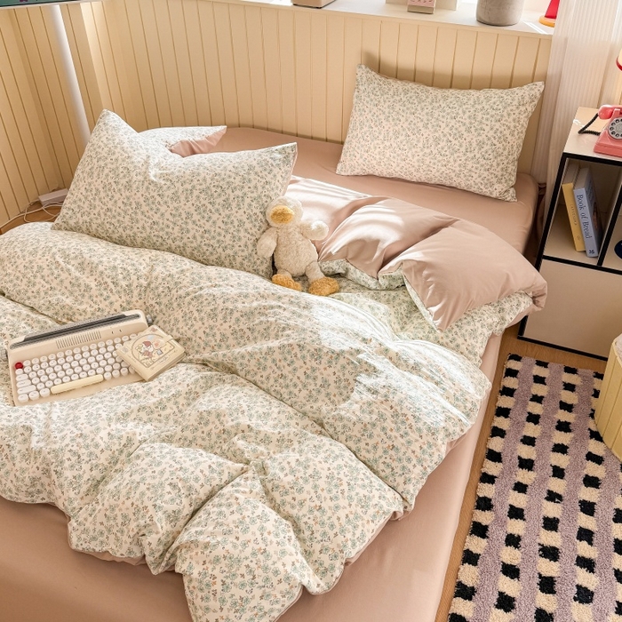 91家纺网 家纺一手货源 找家纺 鑫佳居 2026新款古法仿棉小清新印花四件套 花田错