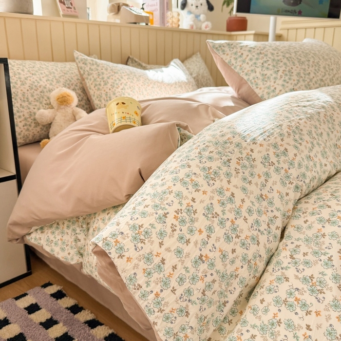 91家纺网 家纺一手货源 找家纺 鑫佳居 2026新款古法仿棉小清新印花四件套 花田错