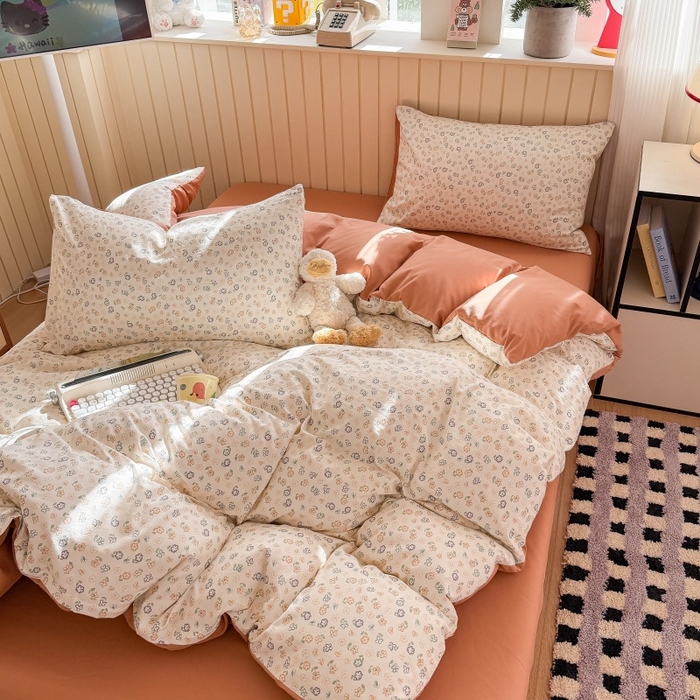 91家纺网 家纺一手货源 找家纺 鑫佳居 2026新款古法仿棉小清新印花四件套 花田