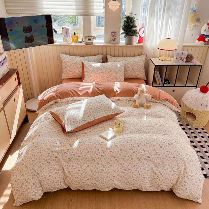 91家纺网 家纺一手货源 找家纺 鑫佳居 2026新款古法仿棉小清新印花四件套 花田