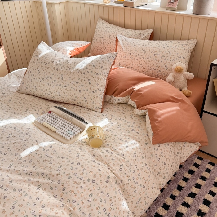 91家纺网 家纺一手货源 找家纺 鑫佳居 2026新款古法仿棉小清新印花四件套 花田