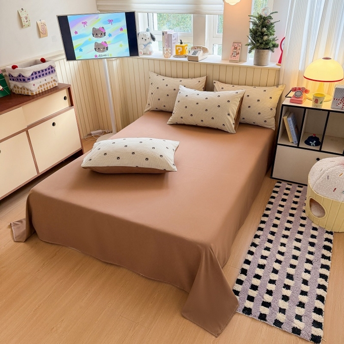 91家纺网 家纺一手货源 找家纺 鑫佳居 2026新款古法仿棉小清新印花四件套 格调熊