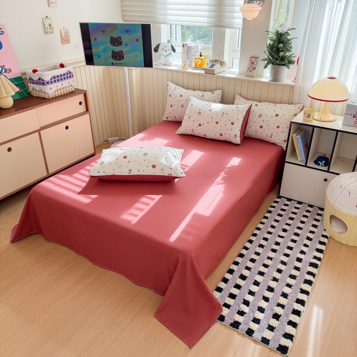 91家纺网 家纺一手货源 找家纺 鑫佳居 2026新款古法仿棉小清新印花四件套 苹果乐园