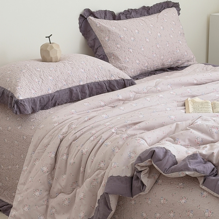 91家纺网 家纺一手货源 找家纺 佰织鑫家居 2026春夏新款全棉纯棉法式床盖款夏被夏凉被空调被夏被四件套春秋被四件套紫苏