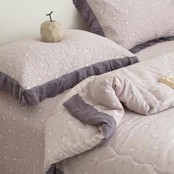 91家纺网 家纺一手货源 找家纺 佰织鑫家居 2026春夏新款全棉纯棉法式床盖款夏被夏凉被空调被夏被四件套春秋被四件套紫苏