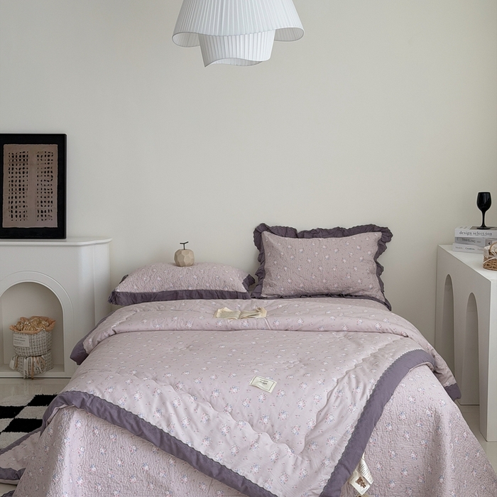 91家纺网 家纺一手货源 找家纺 佰织鑫家居 2026春夏新款全棉纯棉法式床盖款夏被夏凉被空调被夏被四件套春秋被四件套紫苏