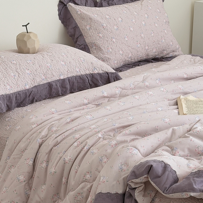 91家纺网 家纺一手货源 找家纺 佰织鑫家居 2026春夏新款全棉纯棉法式床盖款夏被夏凉被空调被夏被四件套春秋被四件套紫苏