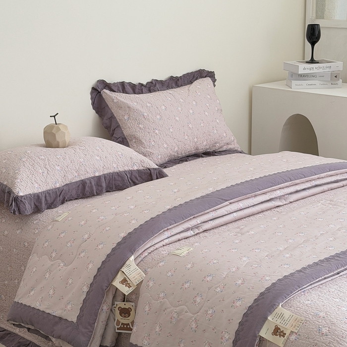 91家纺网 家纺一手货源 找家纺 佰织鑫家居 2026春夏新款全棉纯棉法式床盖款夏被夏凉被空调被夏被四件套春秋被四件套紫苏