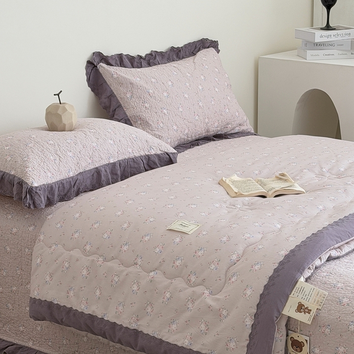 91家纺网 家纺一手货源 找家纺 佰织鑫家居 2026春夏新款全棉纯棉法式床盖款夏被夏凉被空调被夏被四件套春秋被四件套紫苏