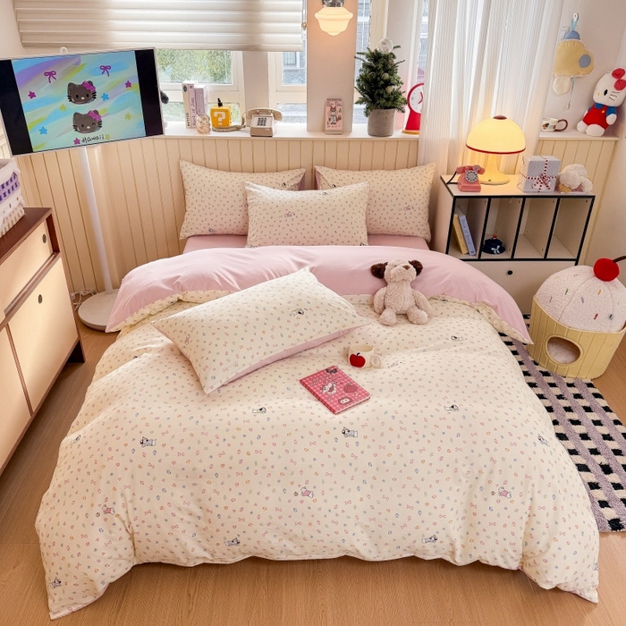 91家纺网 家纺一手货源 找家纺 鑫佳居 2026新款古法仿棉小清新印花单被套 软芙小狗