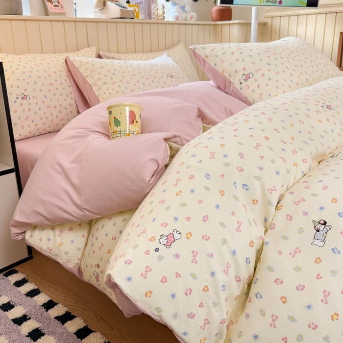 91家纺网 家纺一手货源 找家纺 鑫佳居 2026新款古法仿棉小清新印花单被套 软芙小狗