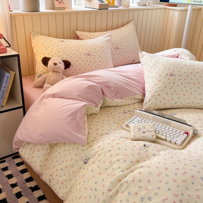 91家纺网 家纺一手货源 找家纺 鑫佳居 2026新款古法仿棉小清新印花单被套 软芙小狗