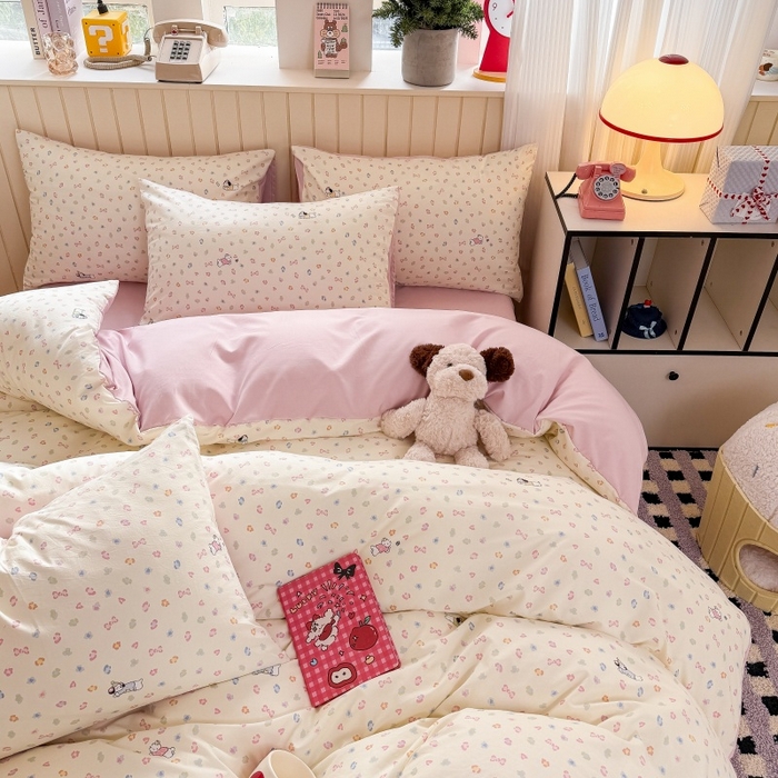 91家纺网 家纺一手货源 找家纺 鑫佳居 2026新款古法仿棉小清新印花单被套 软芙小狗